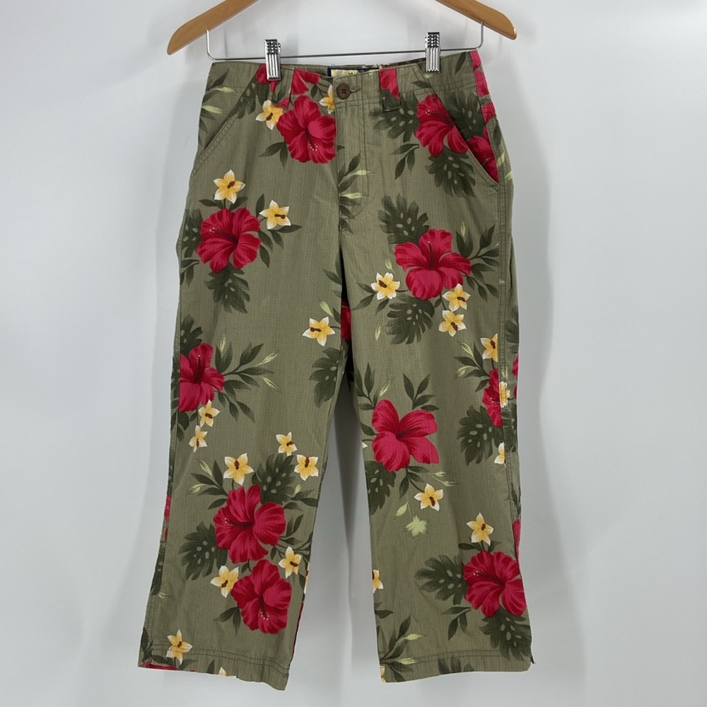 Havana Jack Cafe cotton green floral Hawaiian tropical vibrant crop pants